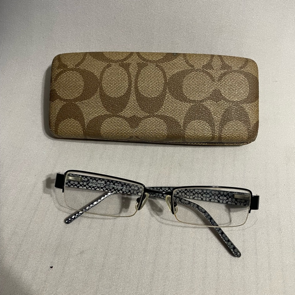 Coach Brown Patterned Glasses Case with eye glasses used Vera 232 logo monogram